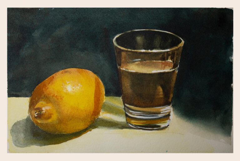 Still life painting with a lemon